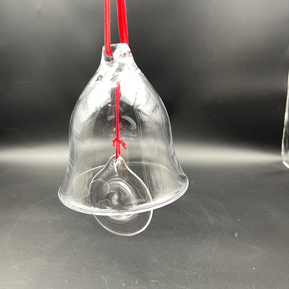 Studio Ahus Sweden 1986 Art Glass Bell Ornament Clear Crystal Handmade Vintage
